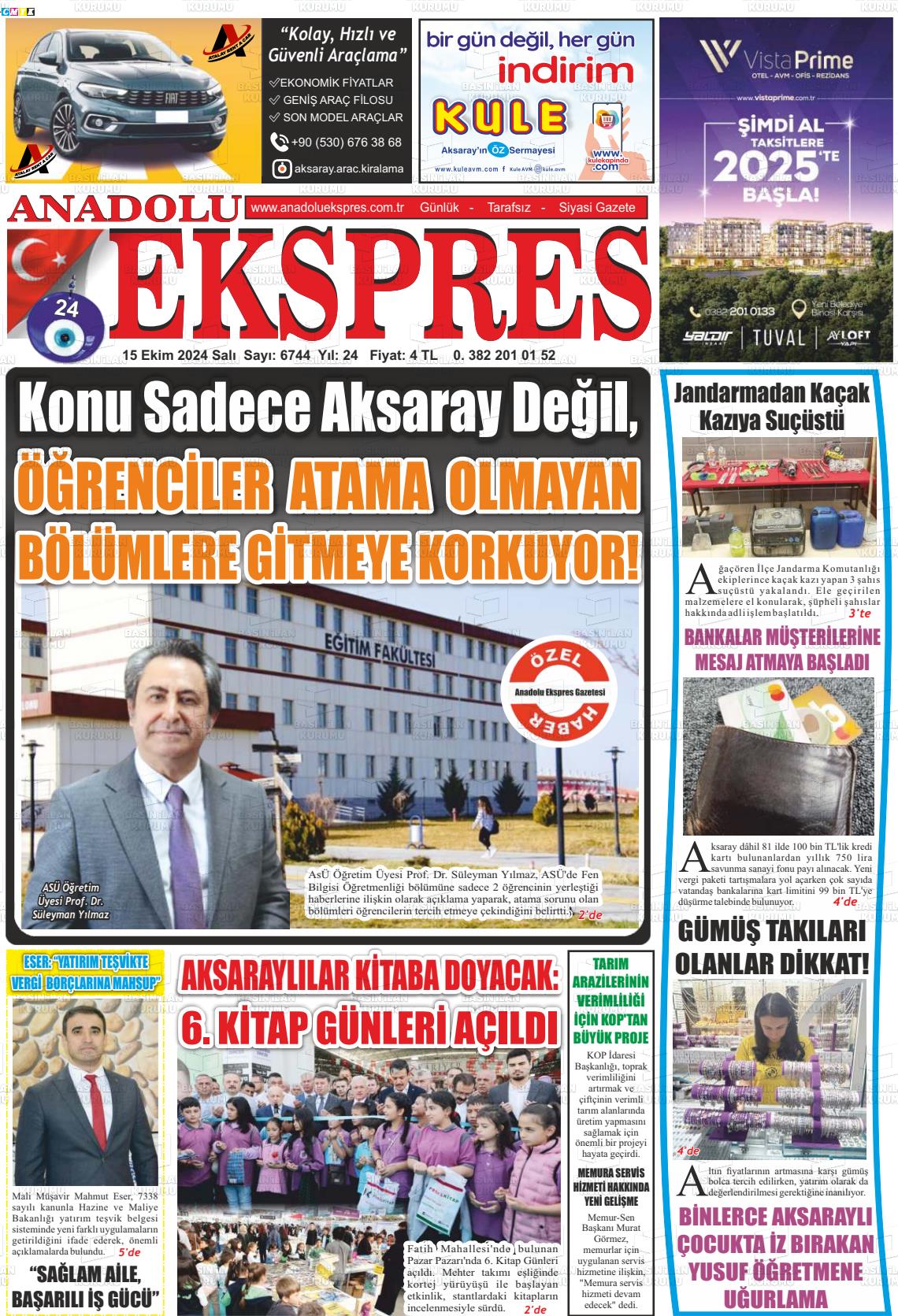 15 Ekim 2024 Anadolu Ekspres Gazete Manşeti