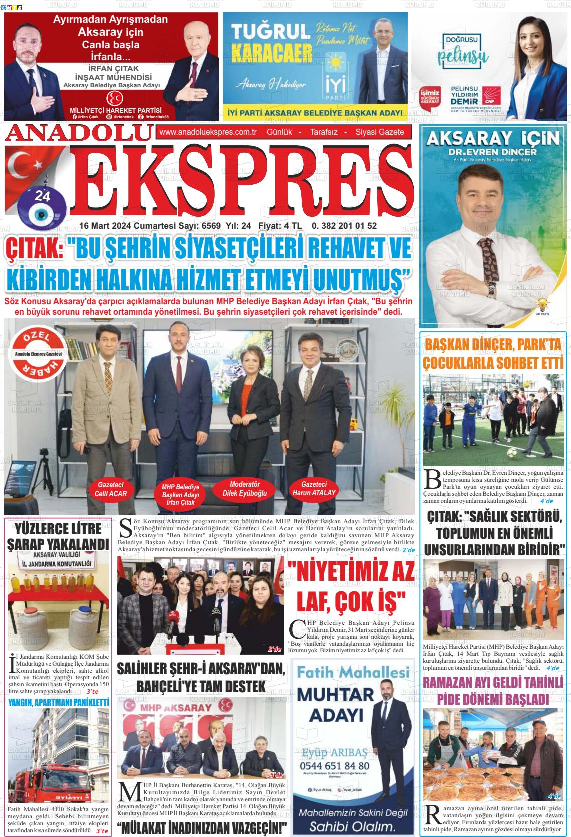 16 Mart 2024 Anadolu Ekspres Gazete Manşeti