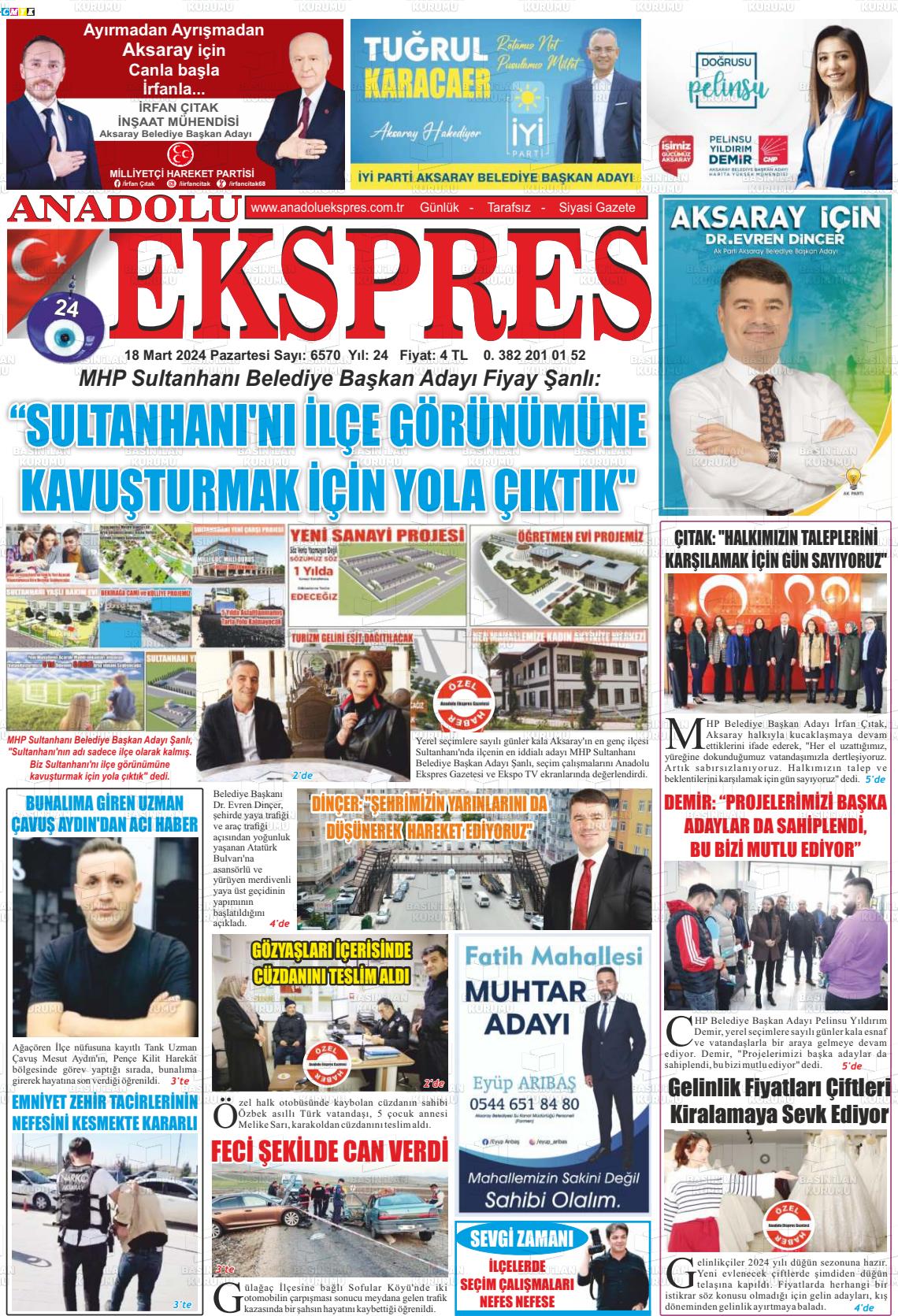 18 Mart 2024 Anadolu Ekspres Gazete Manşeti