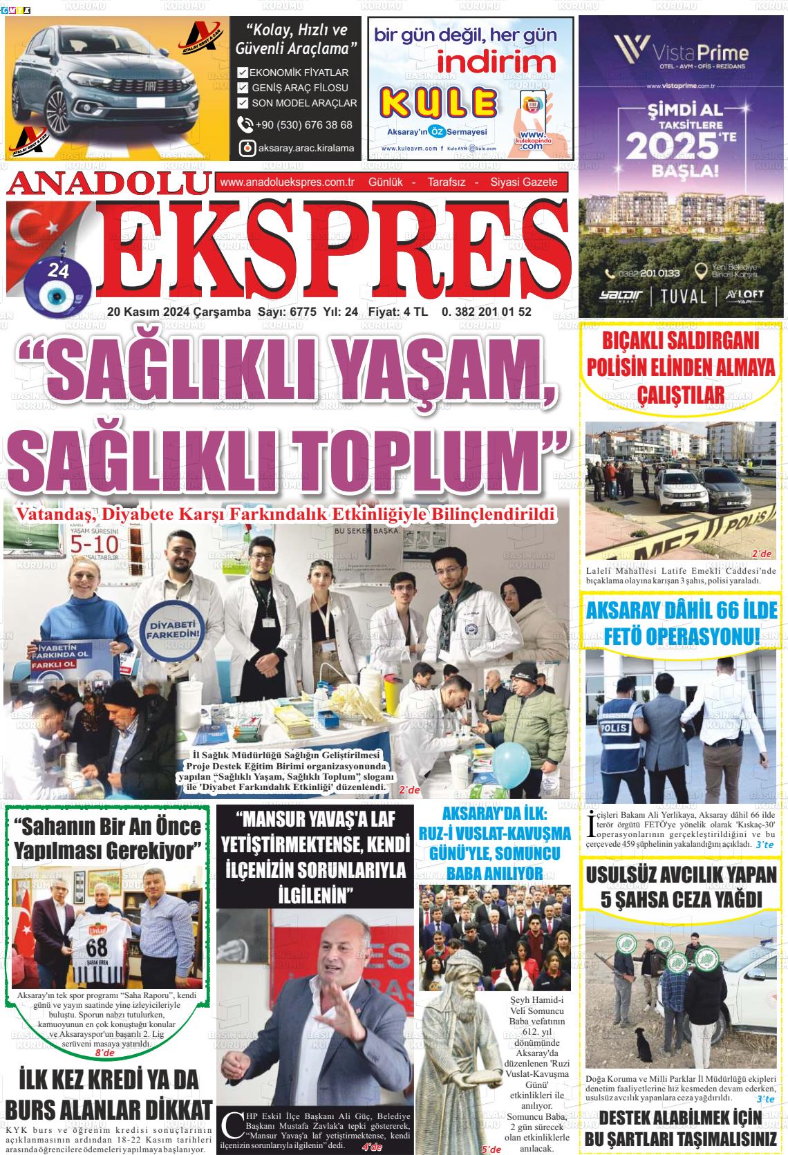 20 Kasım 2024 Anadolu Ekspres Gazete Manşeti