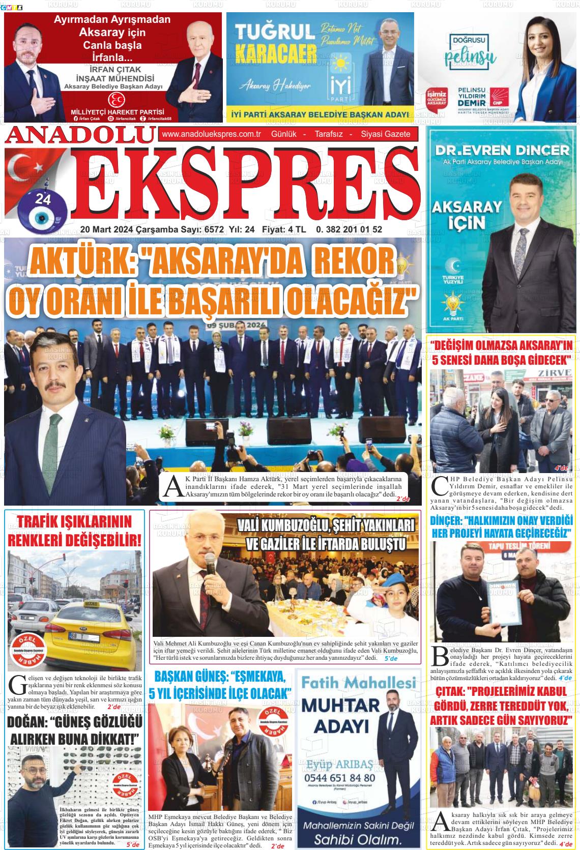 20 Mart 2024 Anadolu Ekspres Gazete Manşeti