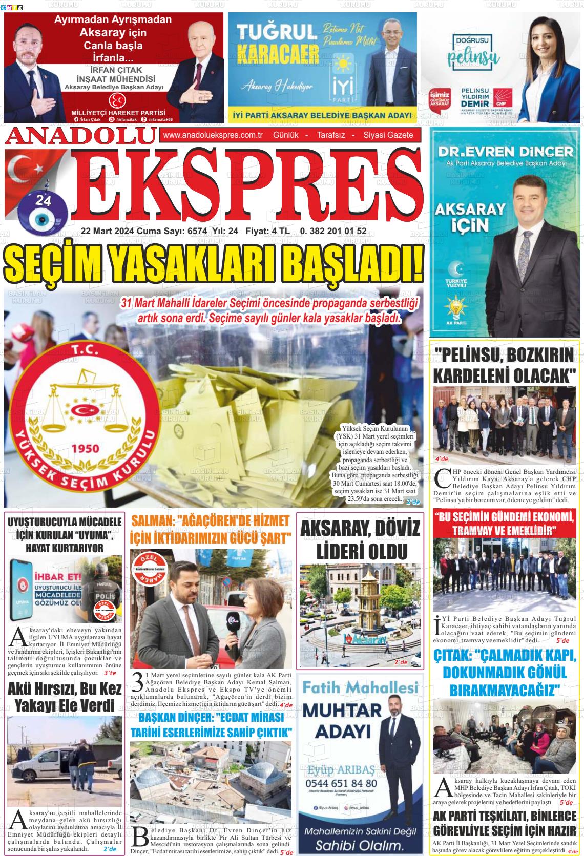 22 Mart 2024 Anadolu Ekspres Gazete Manşeti