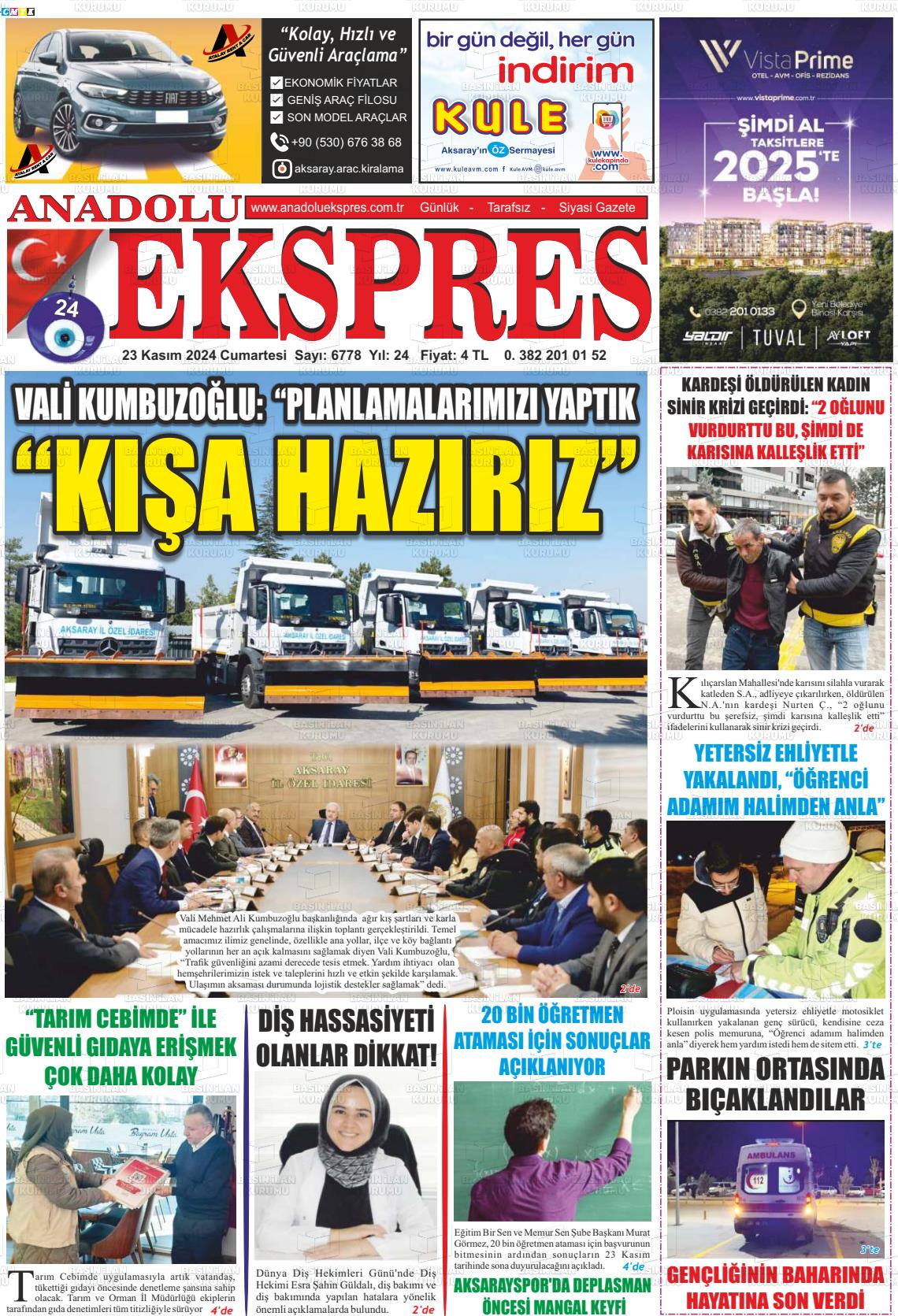 23 Kasım 2024 Anadolu Ekspres Gazete Manşeti