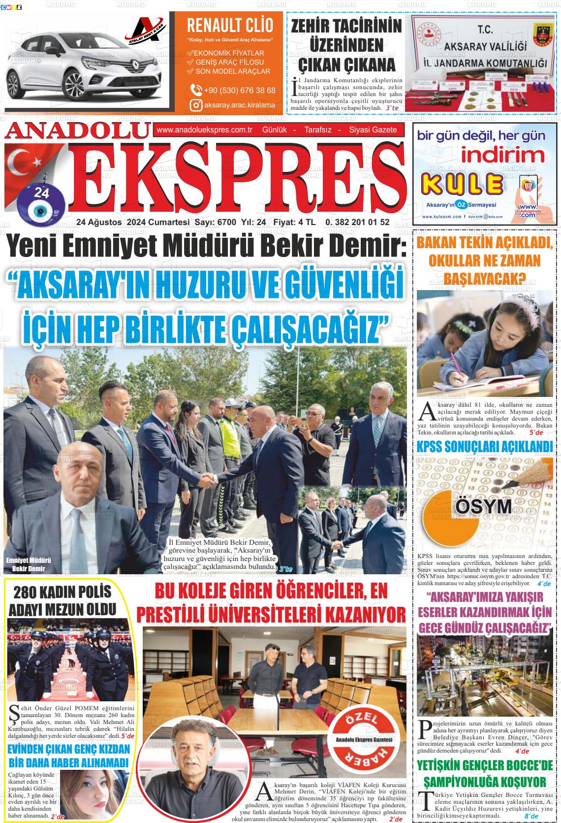 24 Ağustos 2024 Anadolu Ekspres Gazete Manşeti