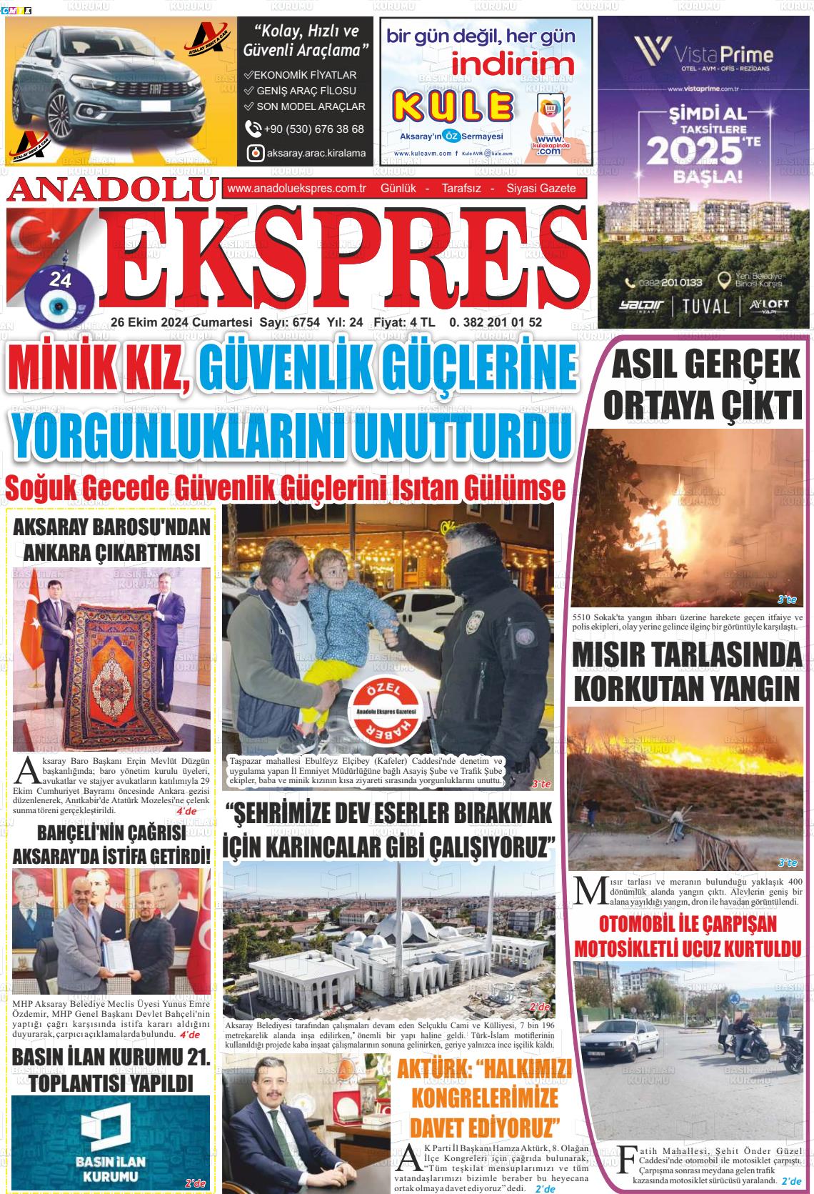 26 Ekim 2024 Anadolu Ekspres Gazete Manşeti