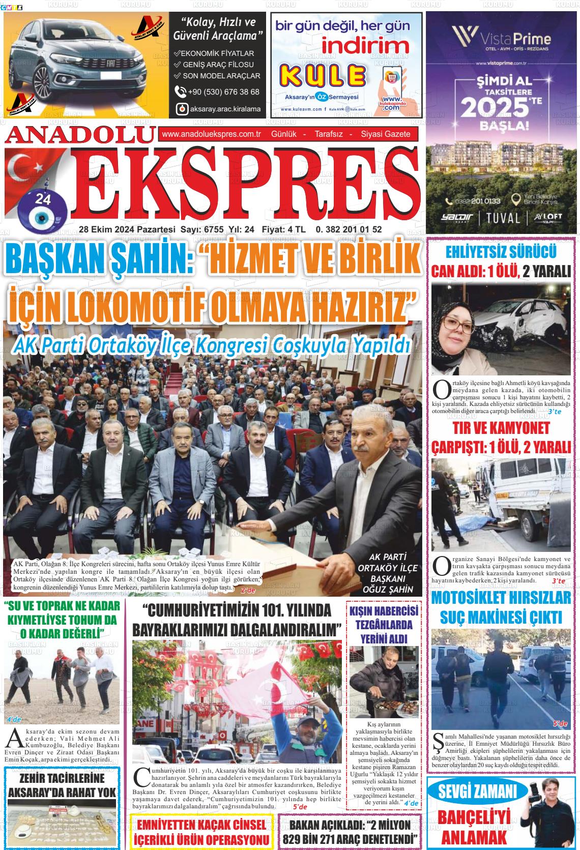 28 Ekim 2024 Anadolu Ekspres Gazete Manşeti