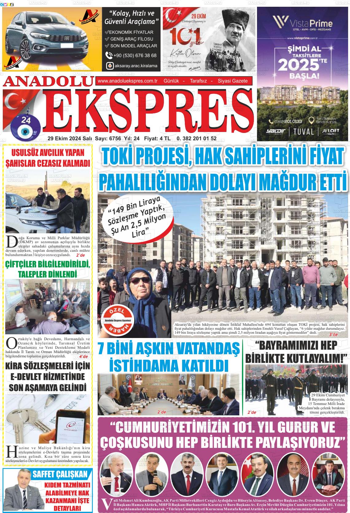 29 Ekim 2024 Anadolu Ekspres Gazete Manşeti