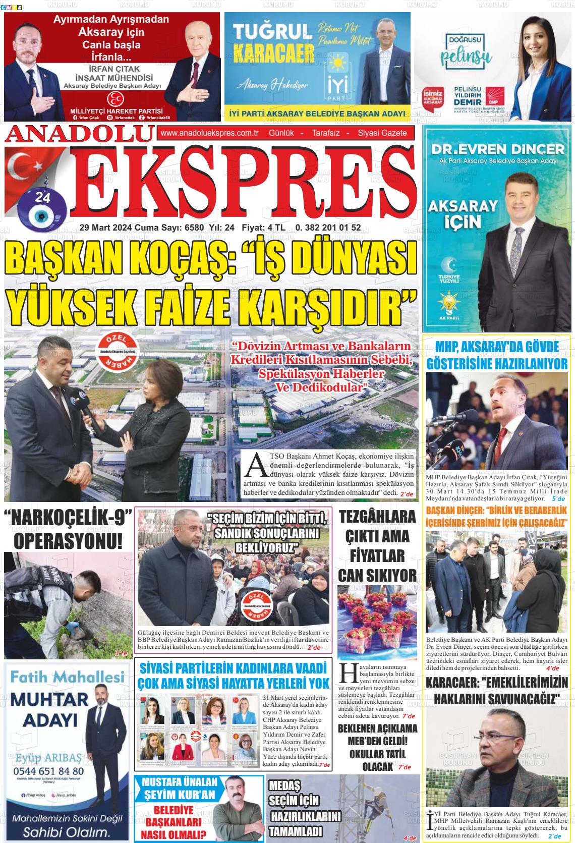 29 Mart 2024 Anadolu Ekspres Gazete Manşeti