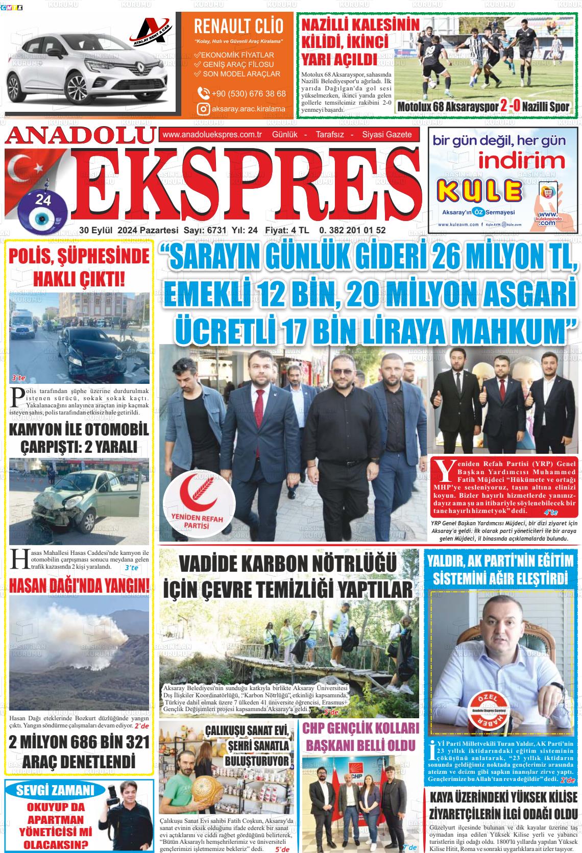 30 Eylül 2024 Anadolu Ekspres Gazete Manşeti