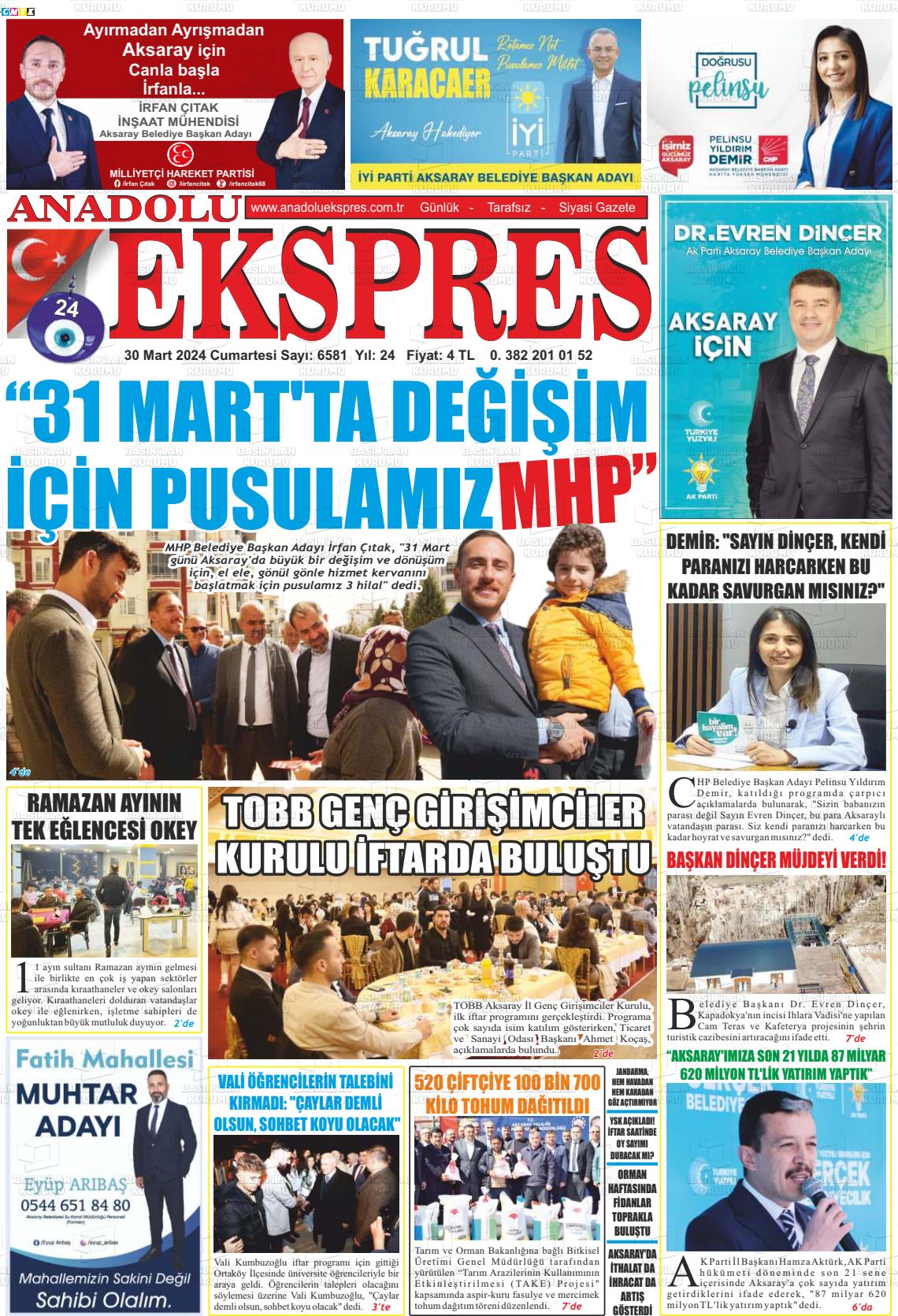 30 Mart 2024 Anadolu Ekspres Gazete Manşeti