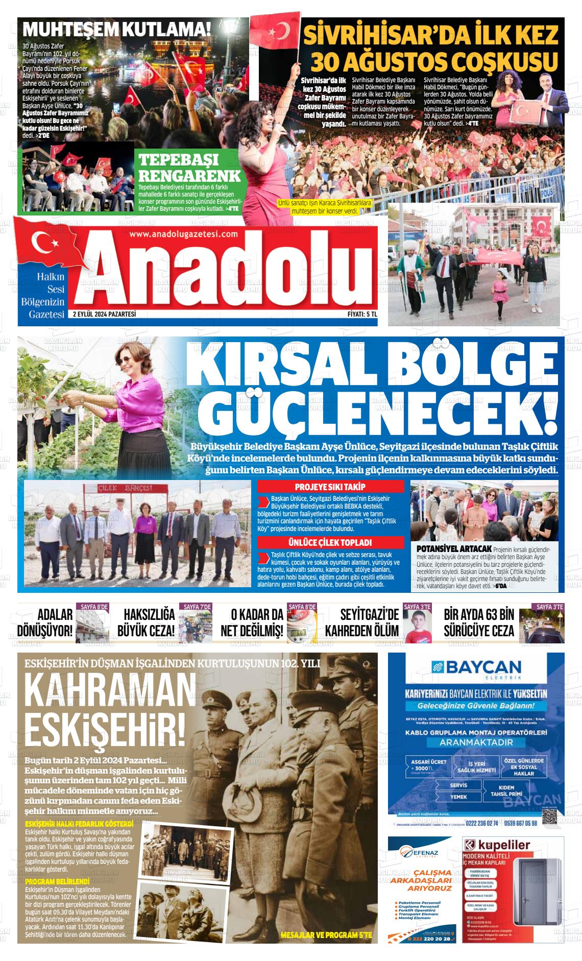 02 Eylül 2024 Anadolu Gazete Manşeti