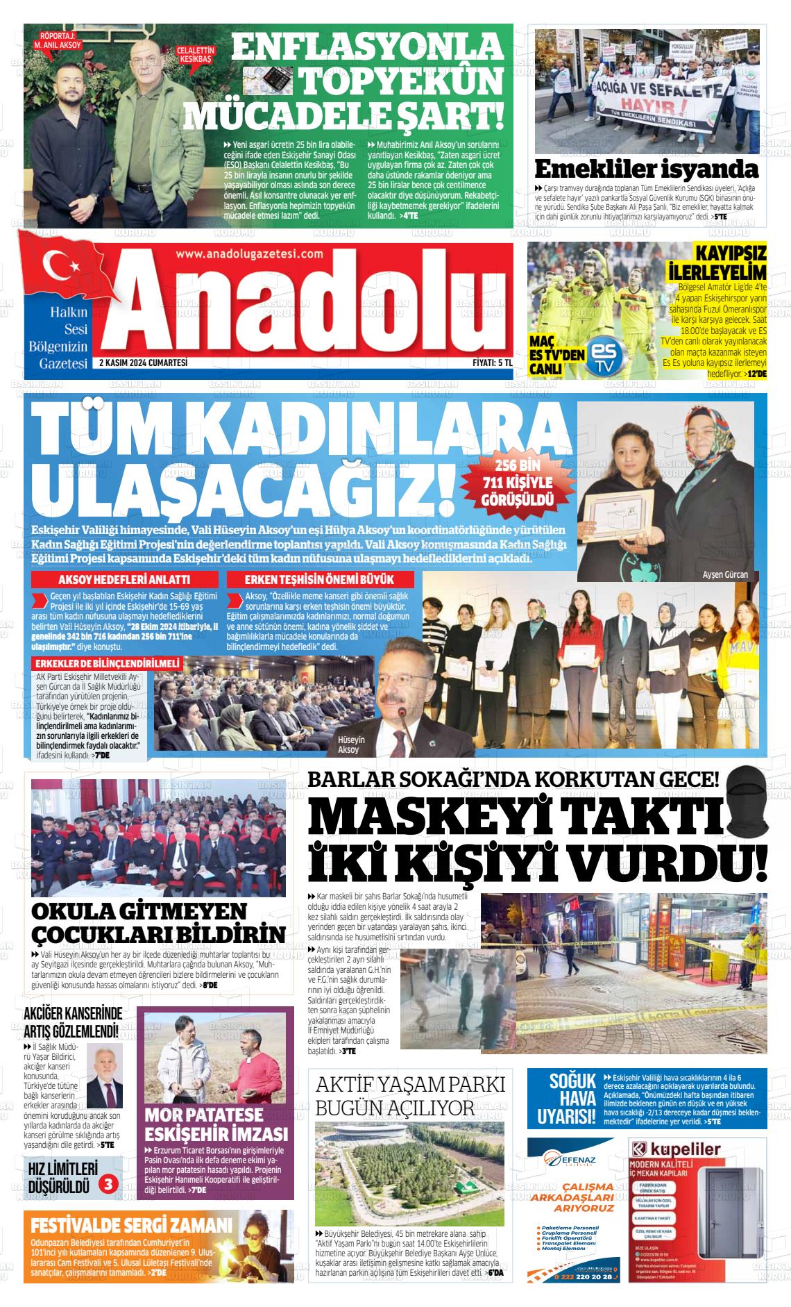 02 Kasım 2024 Anadolu Gazete Manşeti