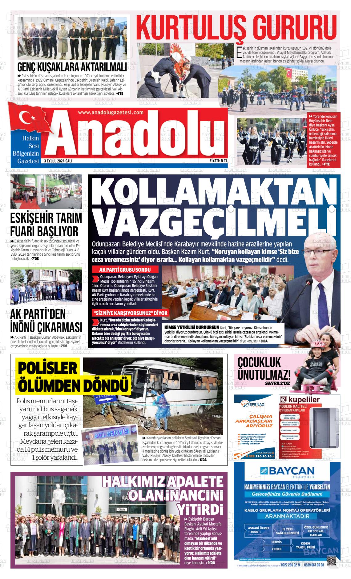 03 Eylül 2024 Anadolu Gazete Manşeti