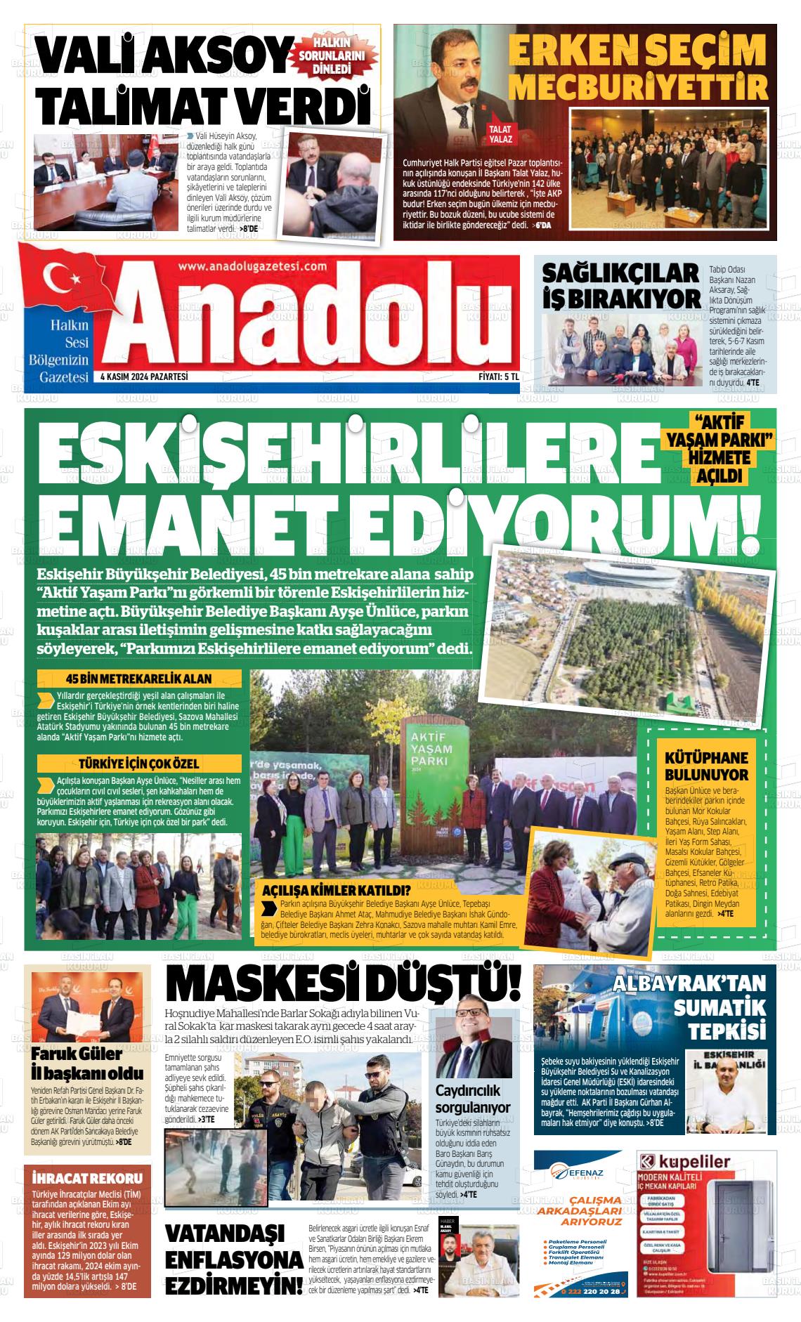 04 Kasım 2024 Anadolu Gazete Manşeti