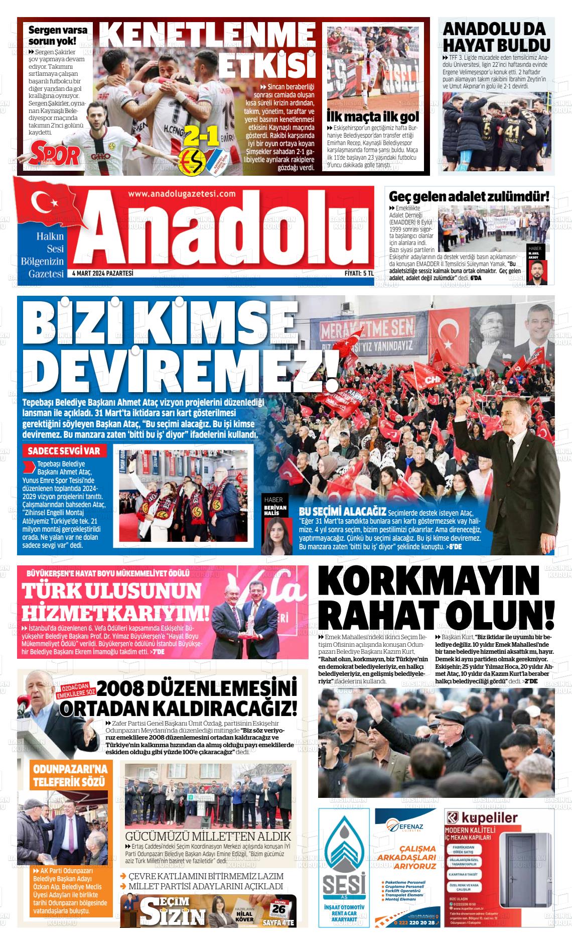 04 Mart 2024 Anadolu Gazete Manşeti