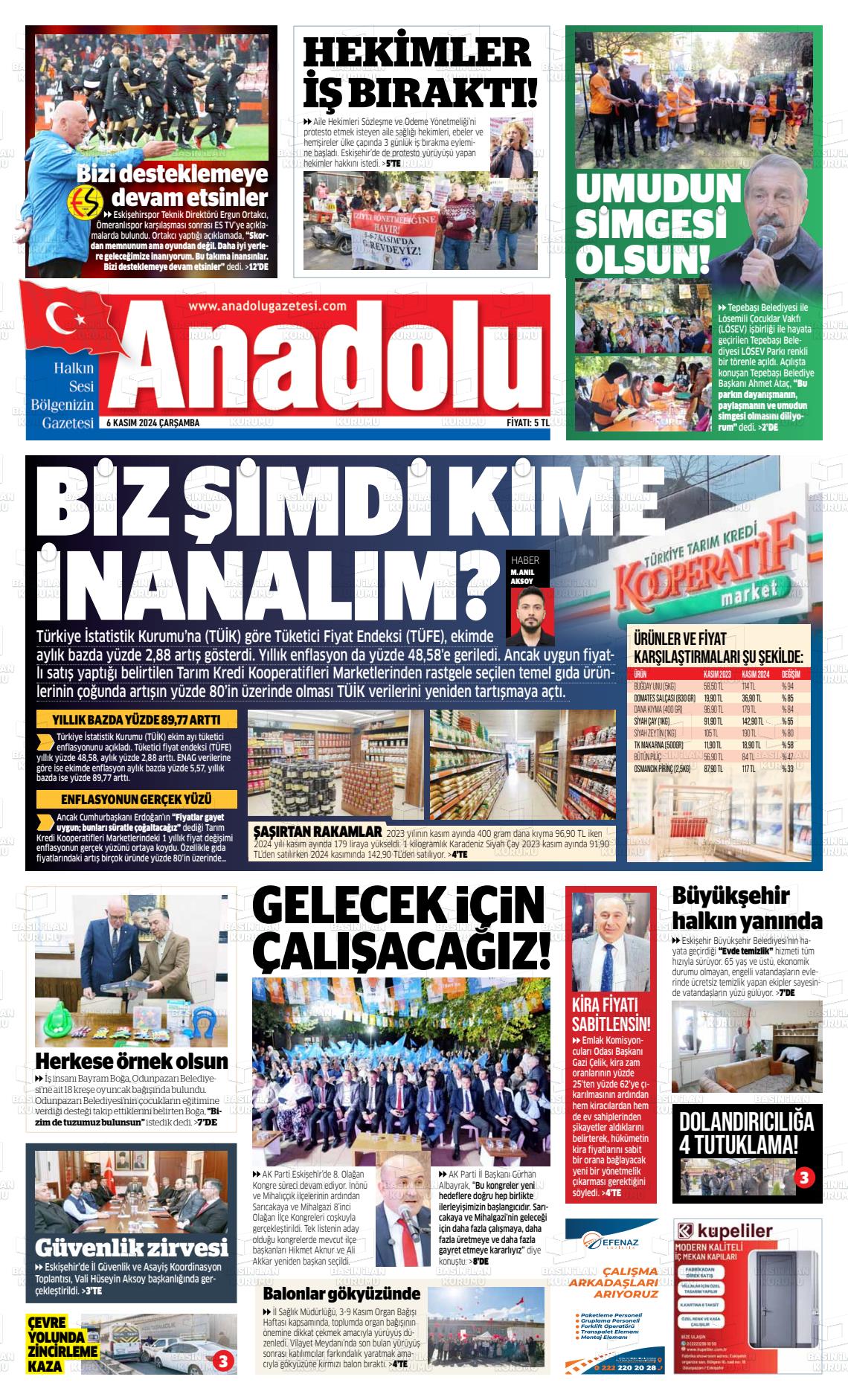 06 Kasım 2024 Anadolu Gazete Manşeti