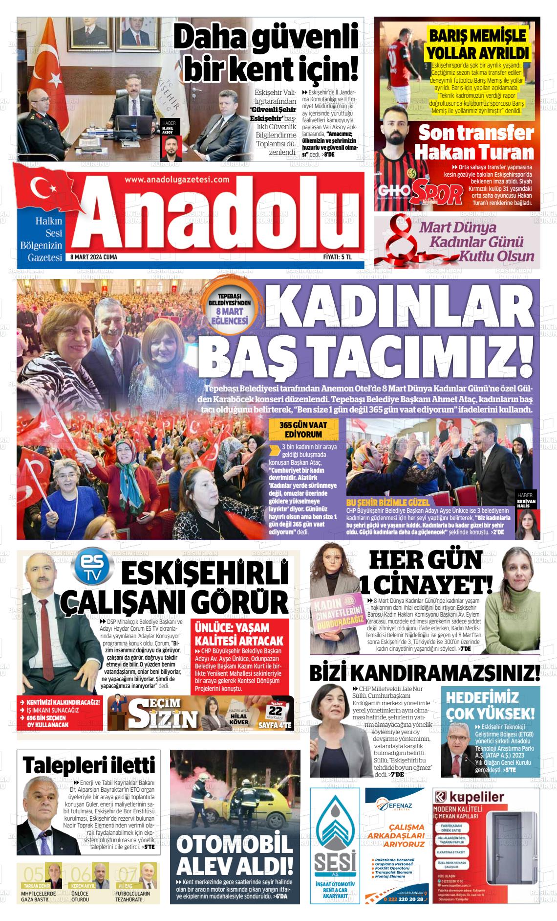 08 Mart 2024 Anadolu Gazete Manşeti