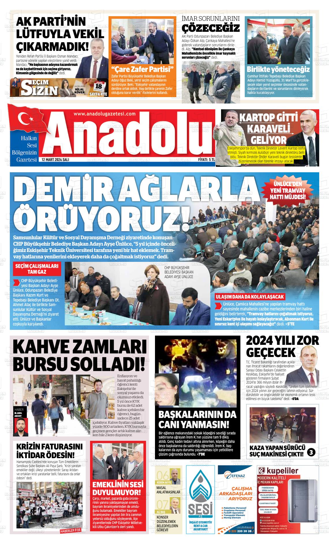 12 Mart 2024 Anadolu Gazete Manşeti