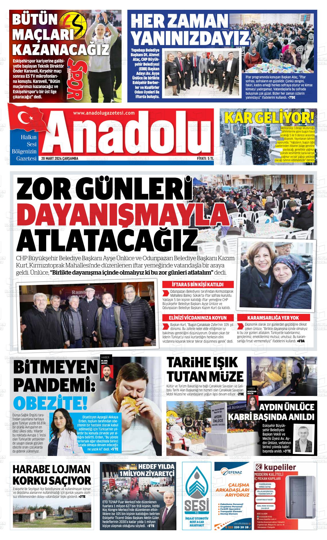 20 Mart 2024 Anadolu Gazete Manşeti