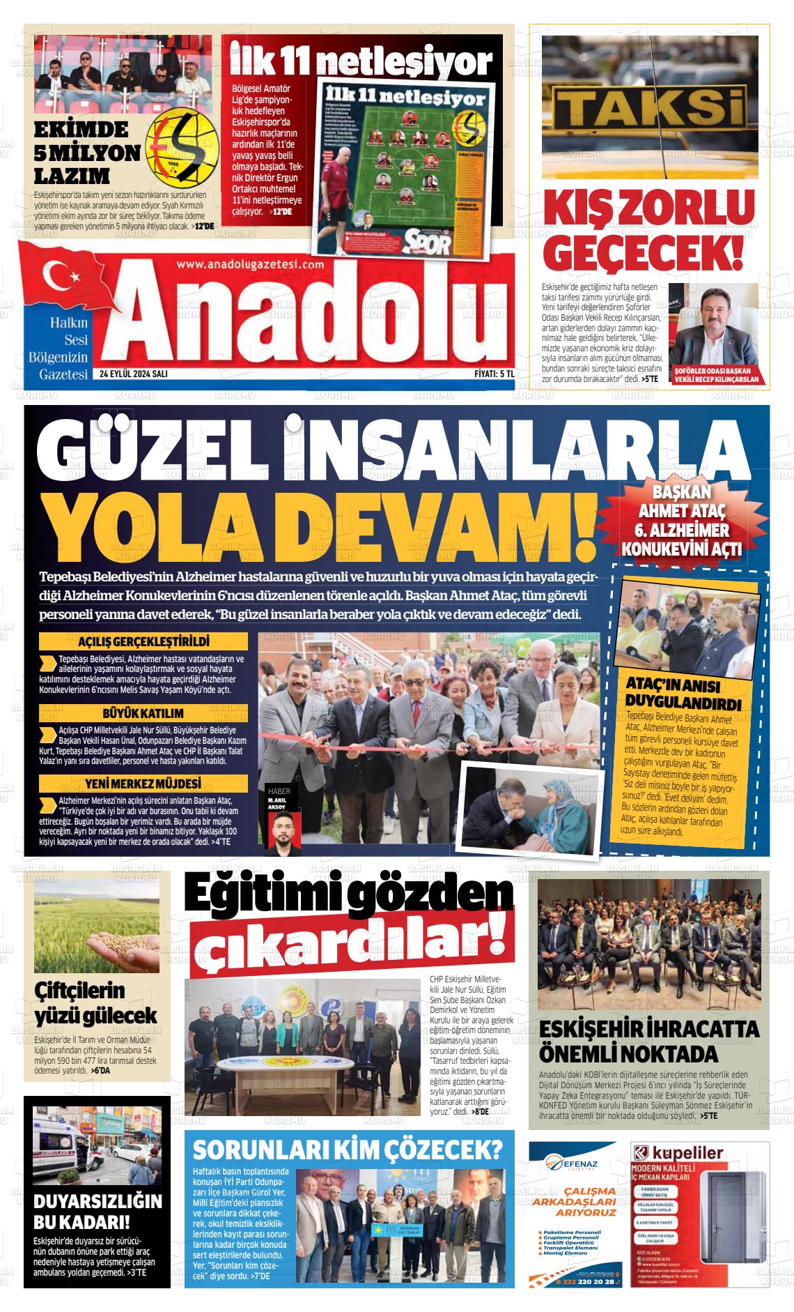 24 Eylül 2024 Anadolu Gazete Manşeti