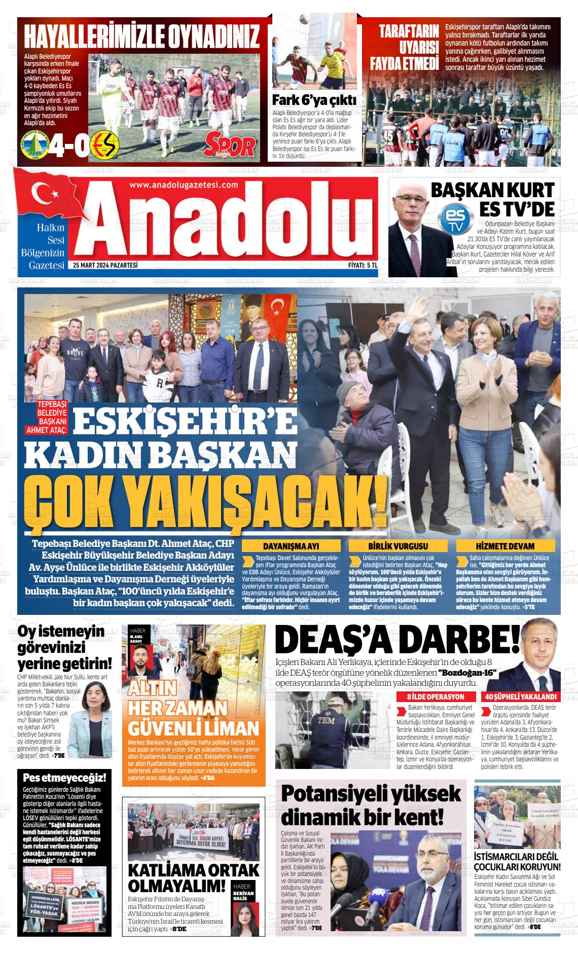 25 Mart 2024 Anadolu Gazete Manşeti