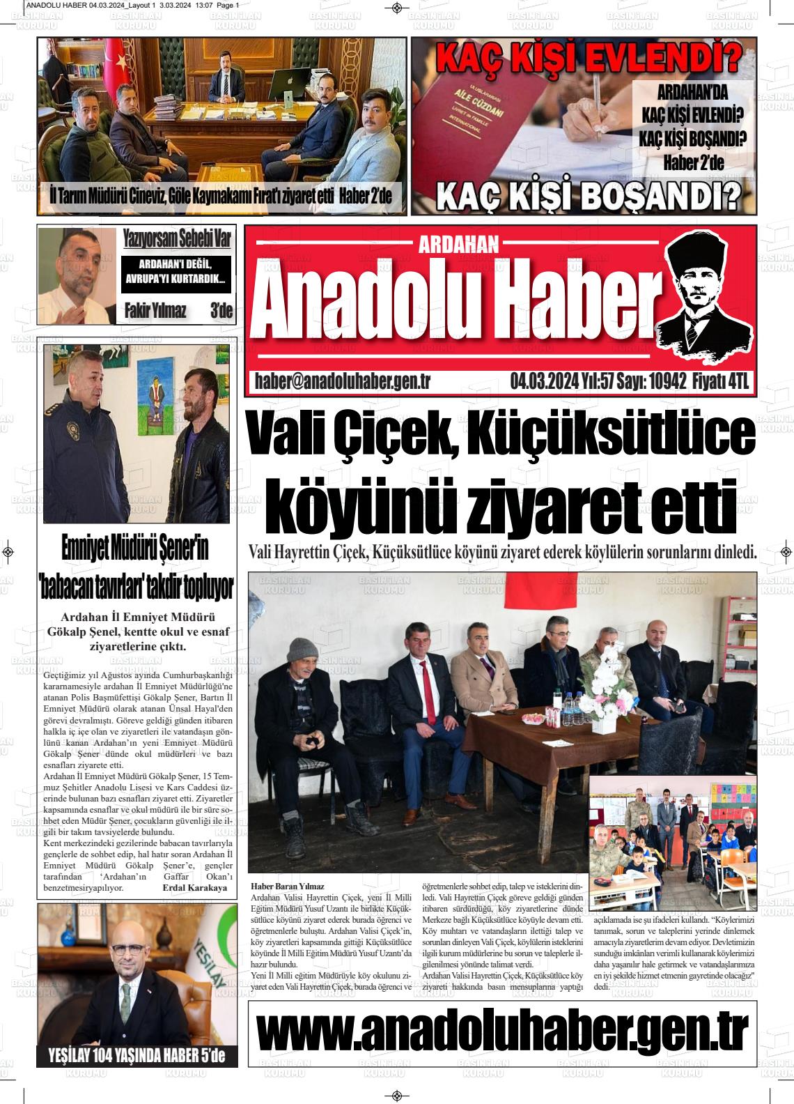 04 Mart 2024 Ardahan Anadolu Haber Gazete Manşeti