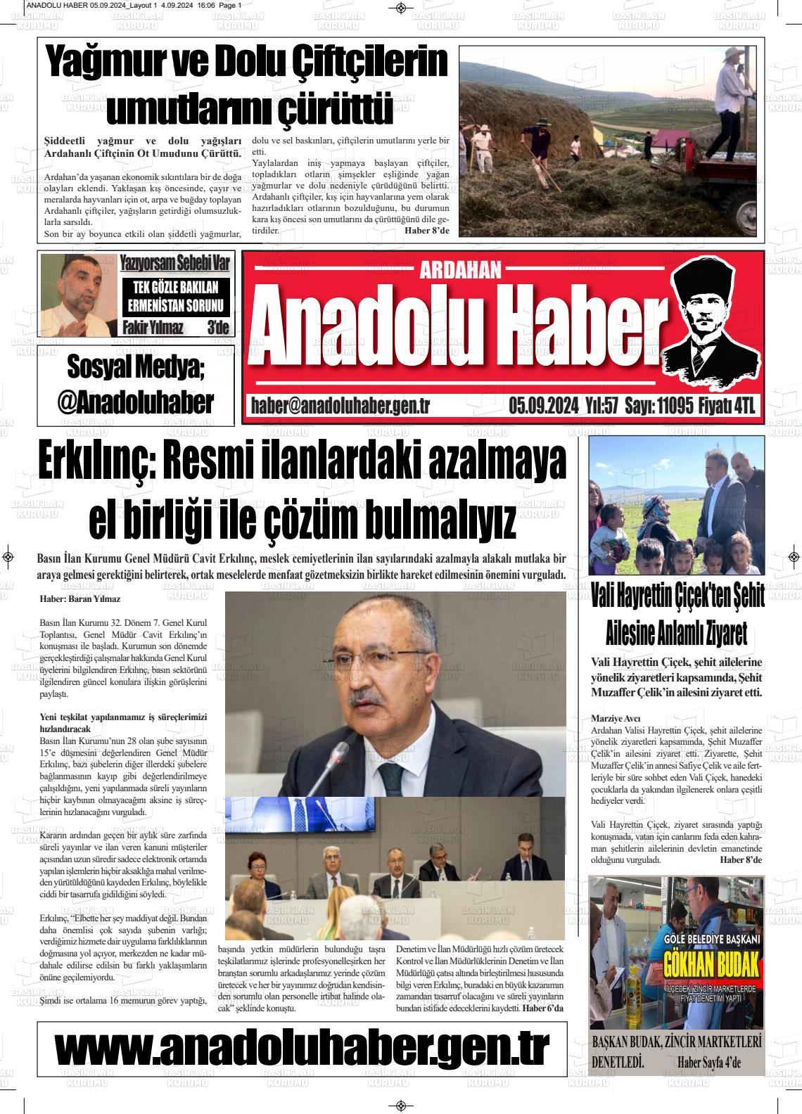 05 Eylül 2024 Ardahan Anadolu Haber Gazete Manşeti