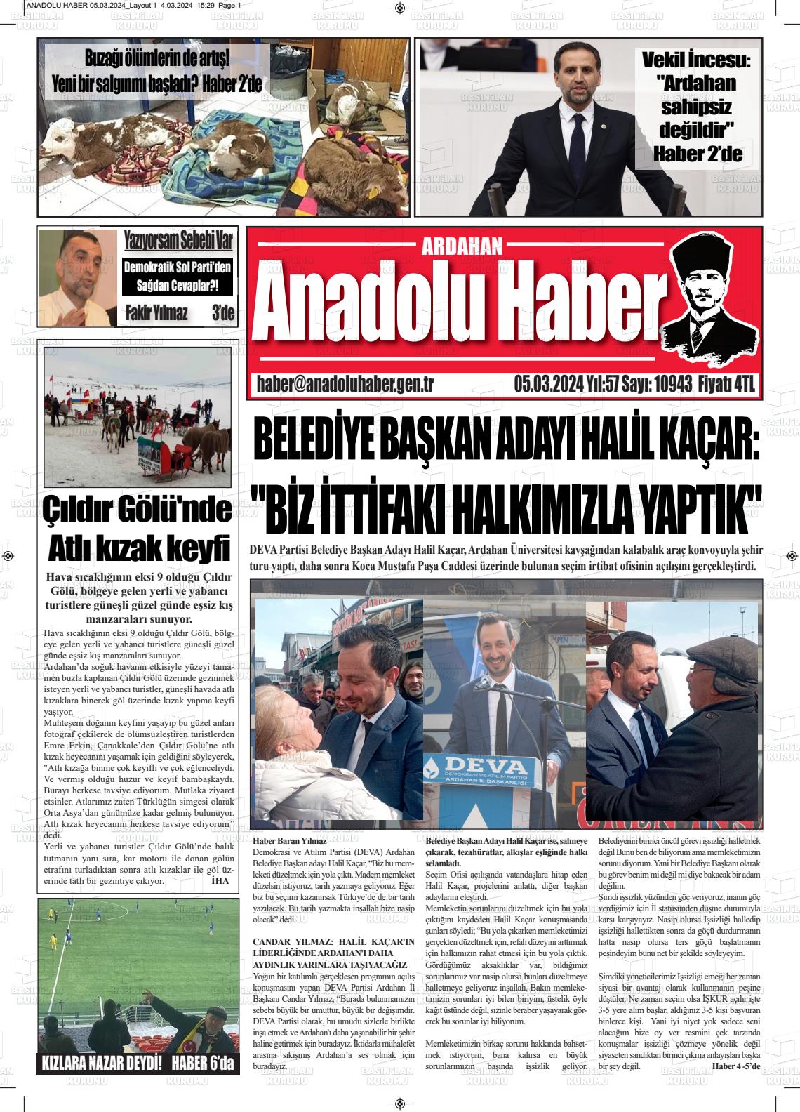 06 Mart 2024 Ardahan Anadolu Haber Gazete Manşeti