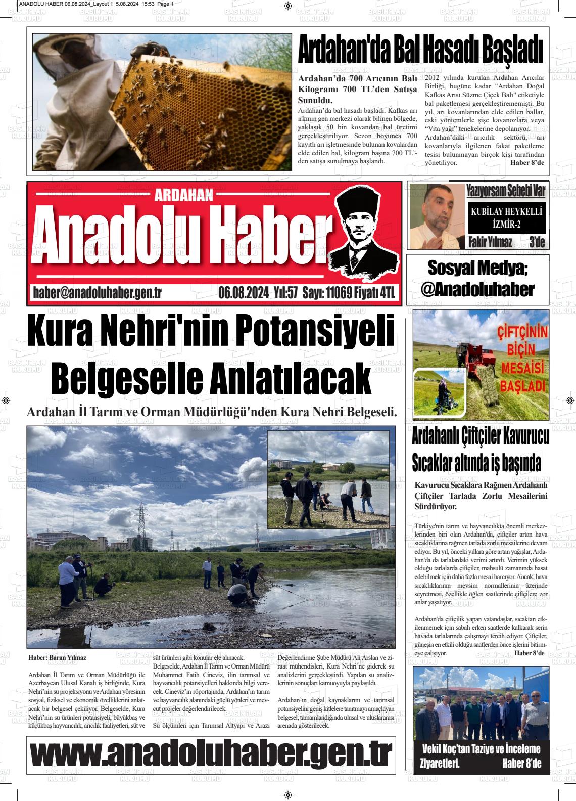 06 Ağustos 2024 Ardahan Anadolu Haber Gazete Manşeti