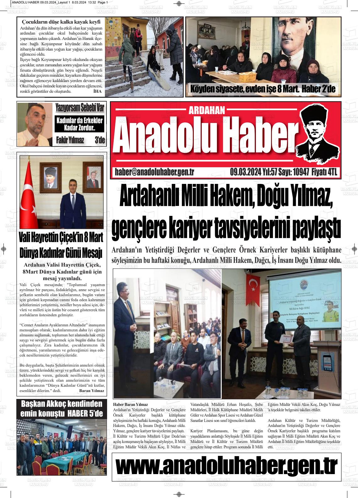 09 Mart 2024 Ardahan Anadolu Haber Gazete Manşeti