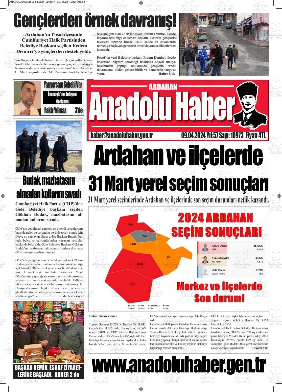 09 Nisan 2024 Ardahan Anadolu Haber Gazete Manşeti