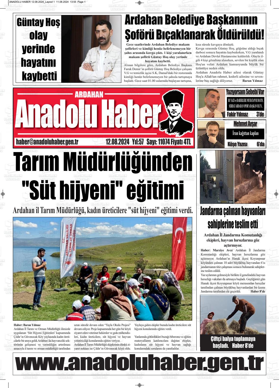 12 Ağustos 2024 Ardahan Anadolu Haber Gazete Manşeti