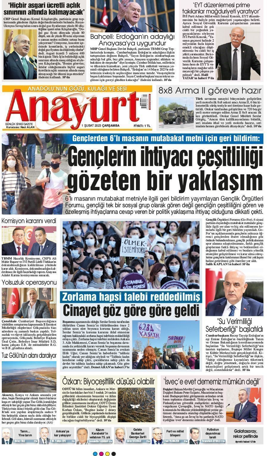 01 Şubat 2023 Anayurt Gazete Manşeti