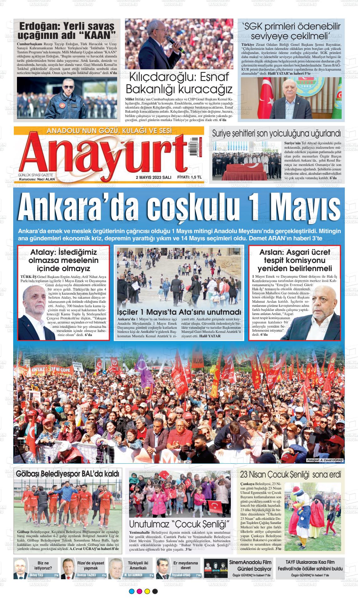 02 Mayıs 2023 Anayurt Gazete Manşeti