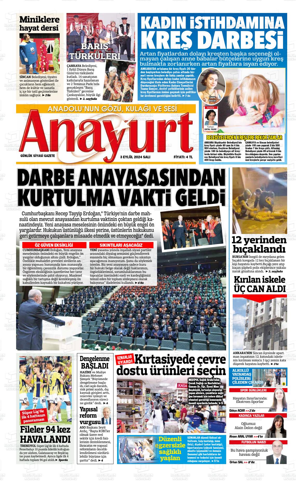 03 Eylül 2024 Anayurt Gazete Manşeti