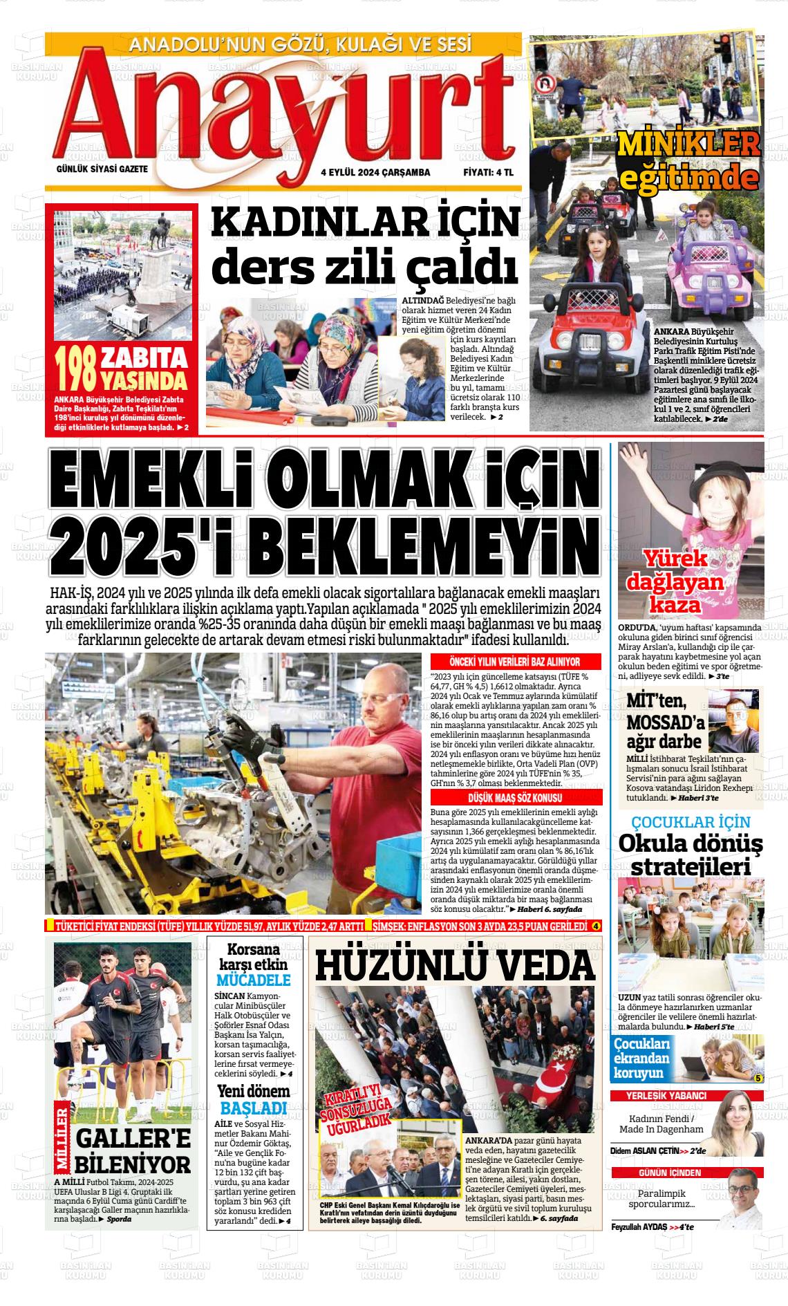 04 Eylül 2024 Anayurt Gazete Manşeti