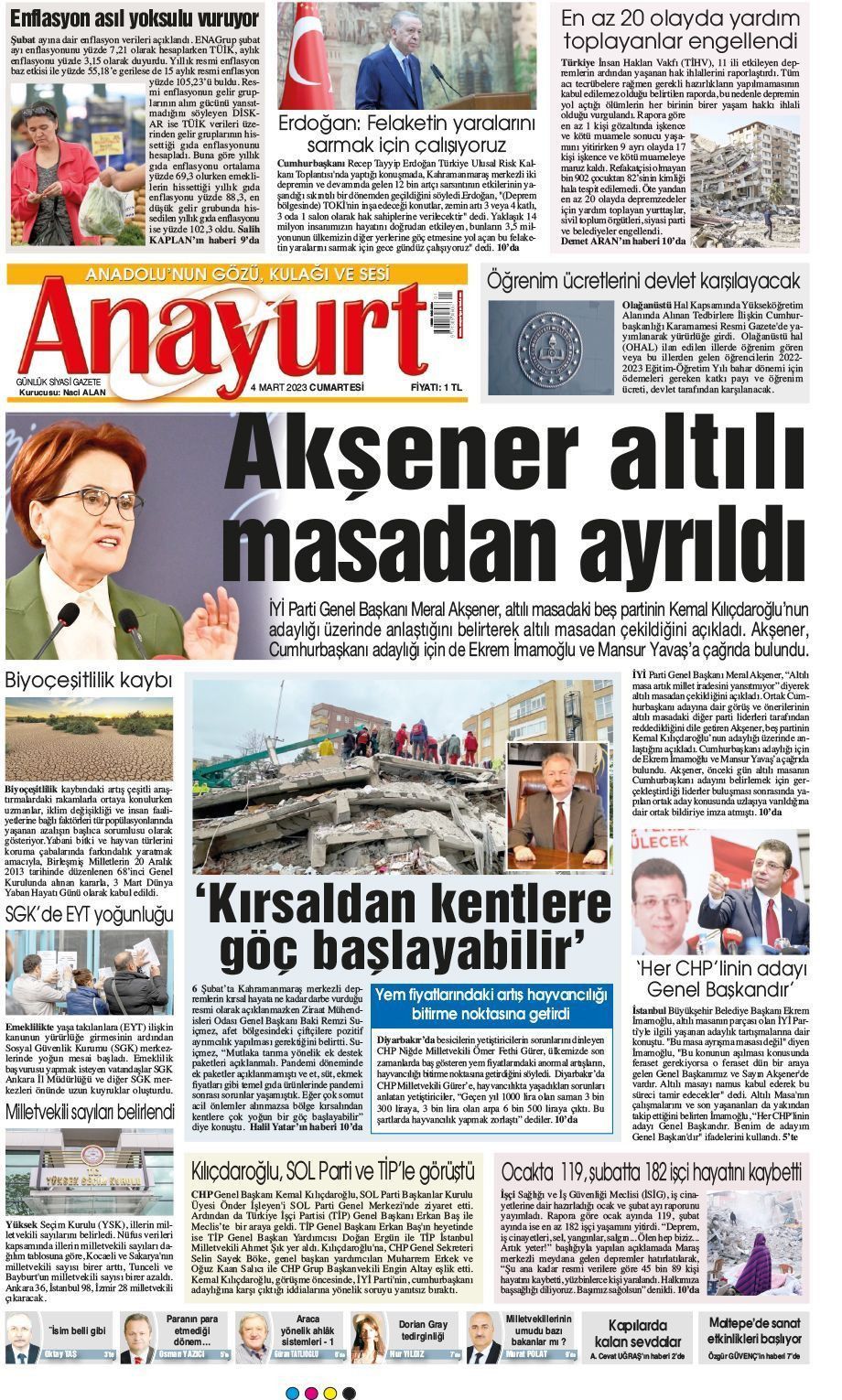 04 Mart 2023 Anayurt Gazete Manşeti