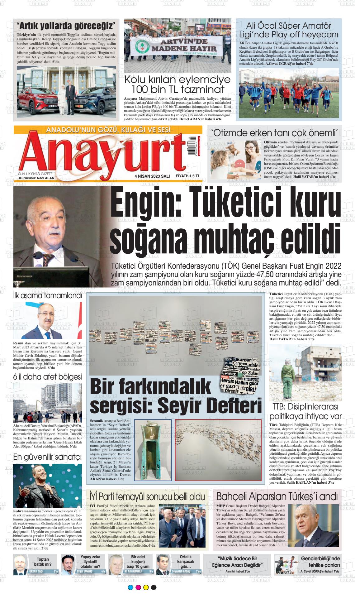 04 Nisan 2023 Anayurt Gazete Manşeti