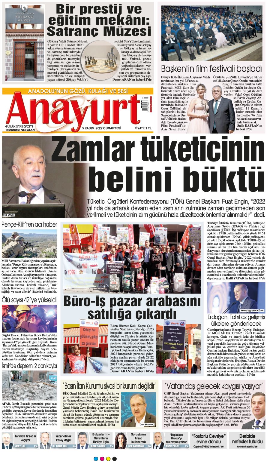 05 Kasım 2022 Anayurt Gazete Manşeti