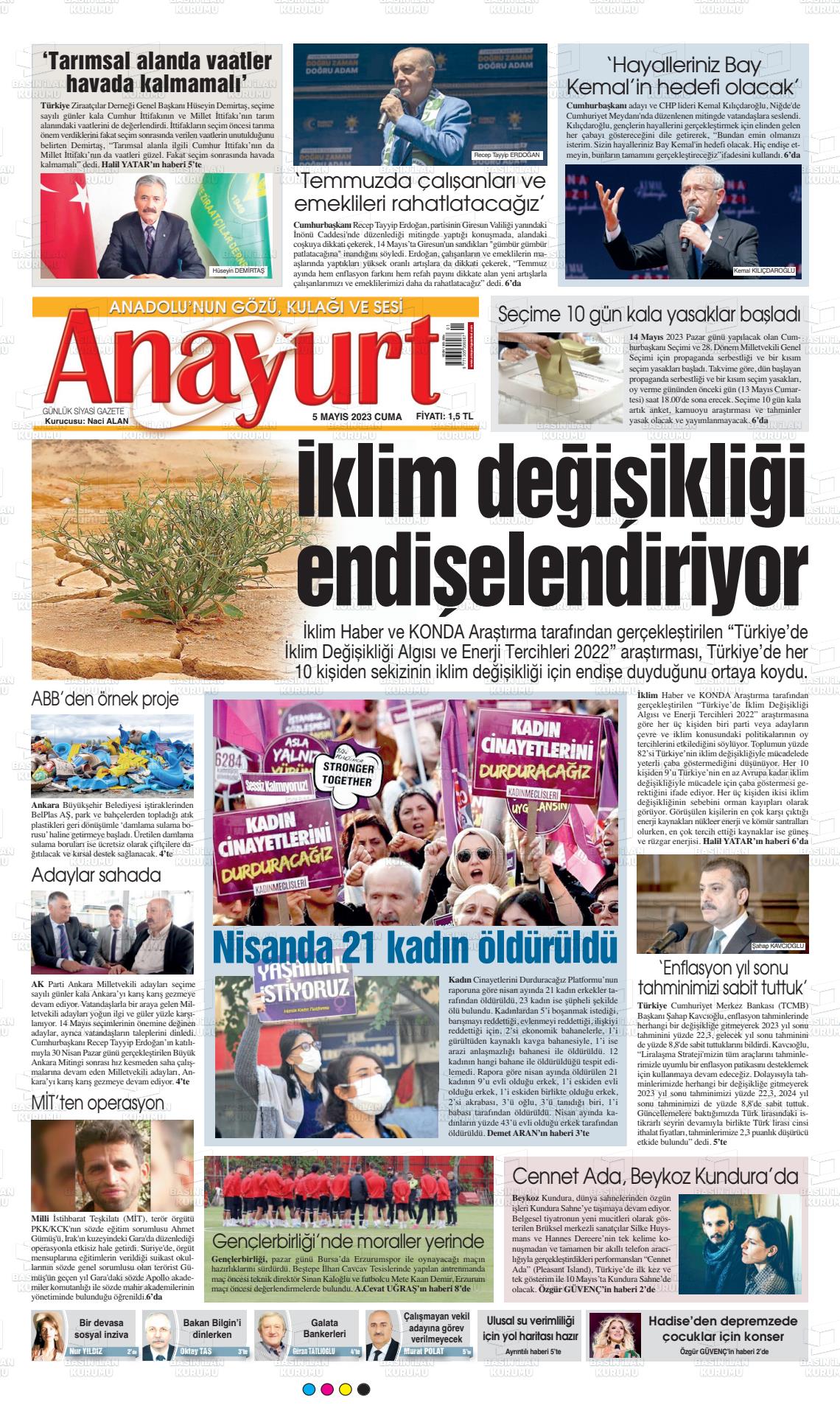 05 Mayıs 2023 Anayurt Gazete Manşeti