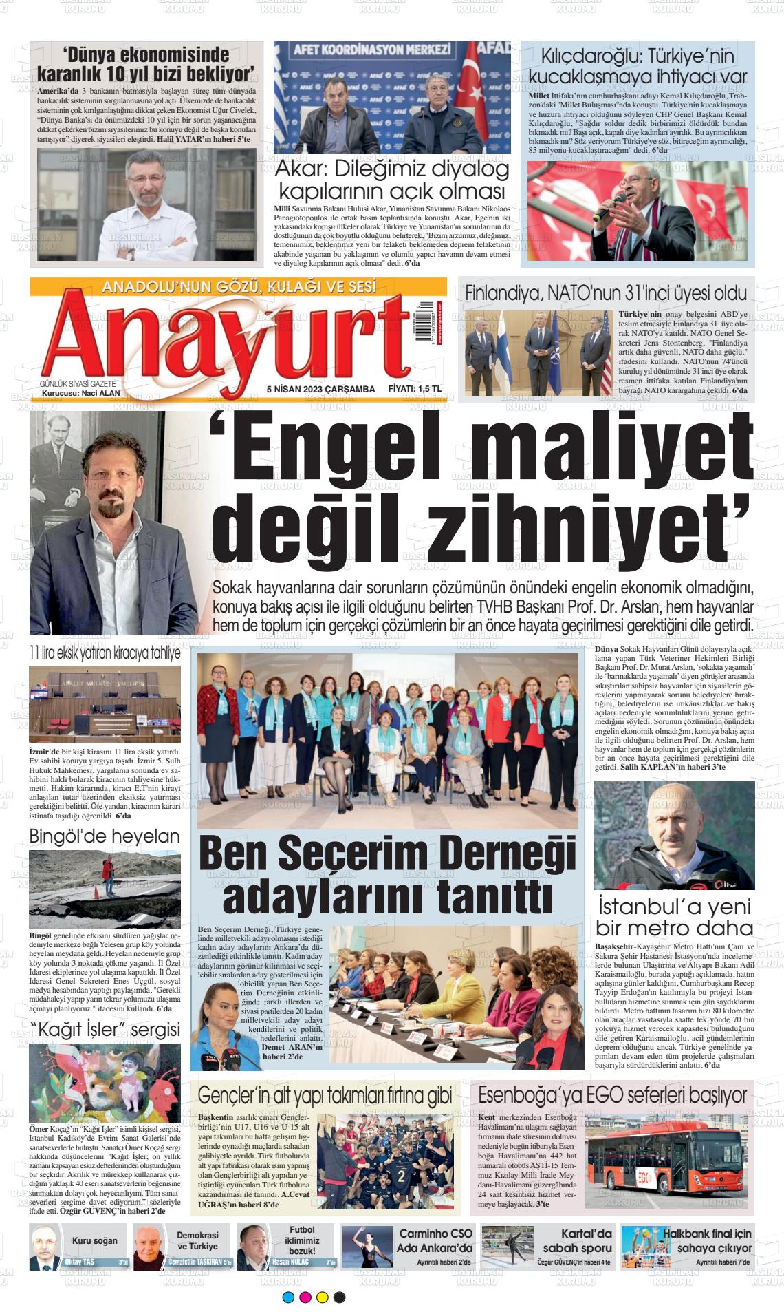 05 Nisan 2023 Anayurt Gazete Manşeti