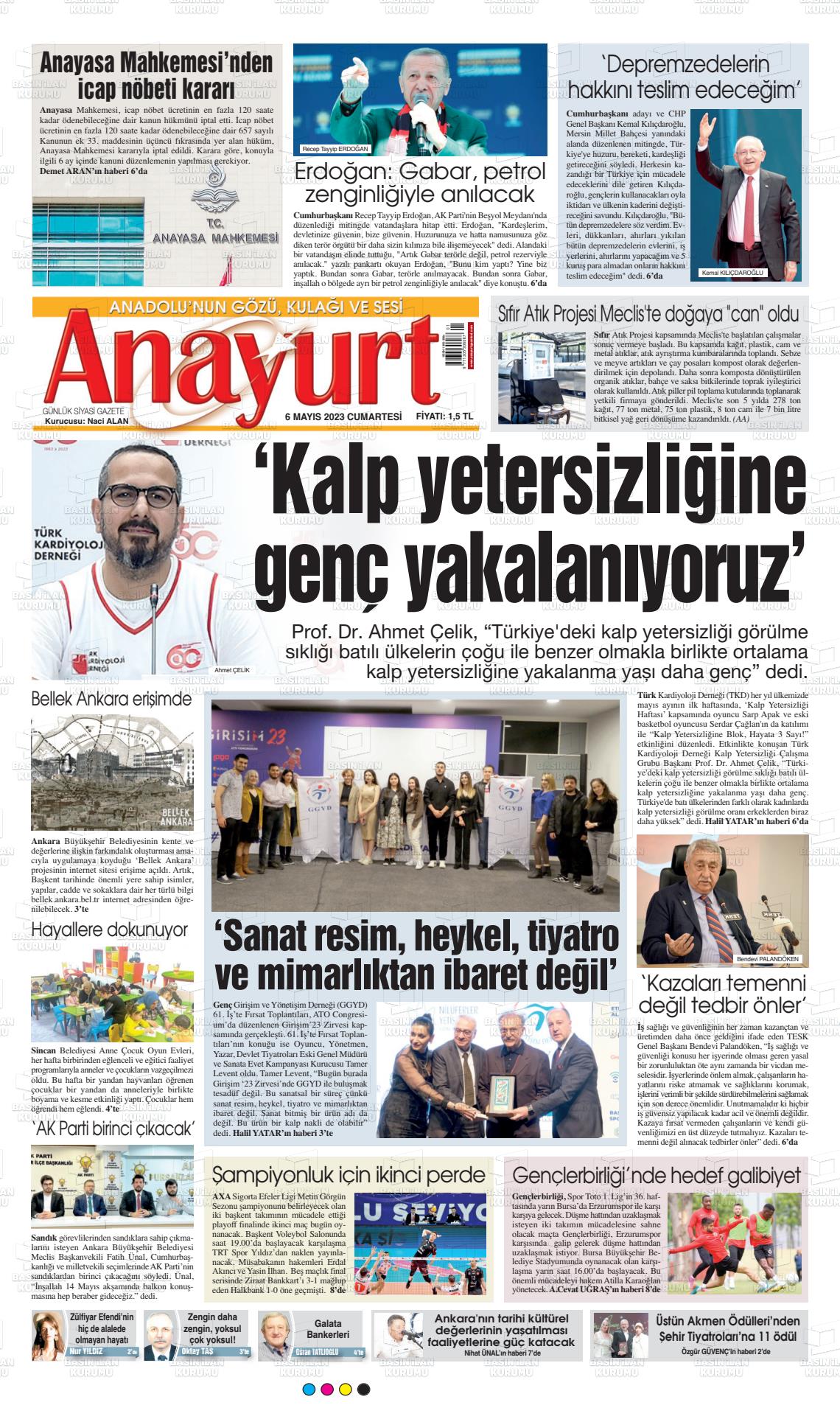 06 Mayıs 2023 Anayurt Gazete Manşeti