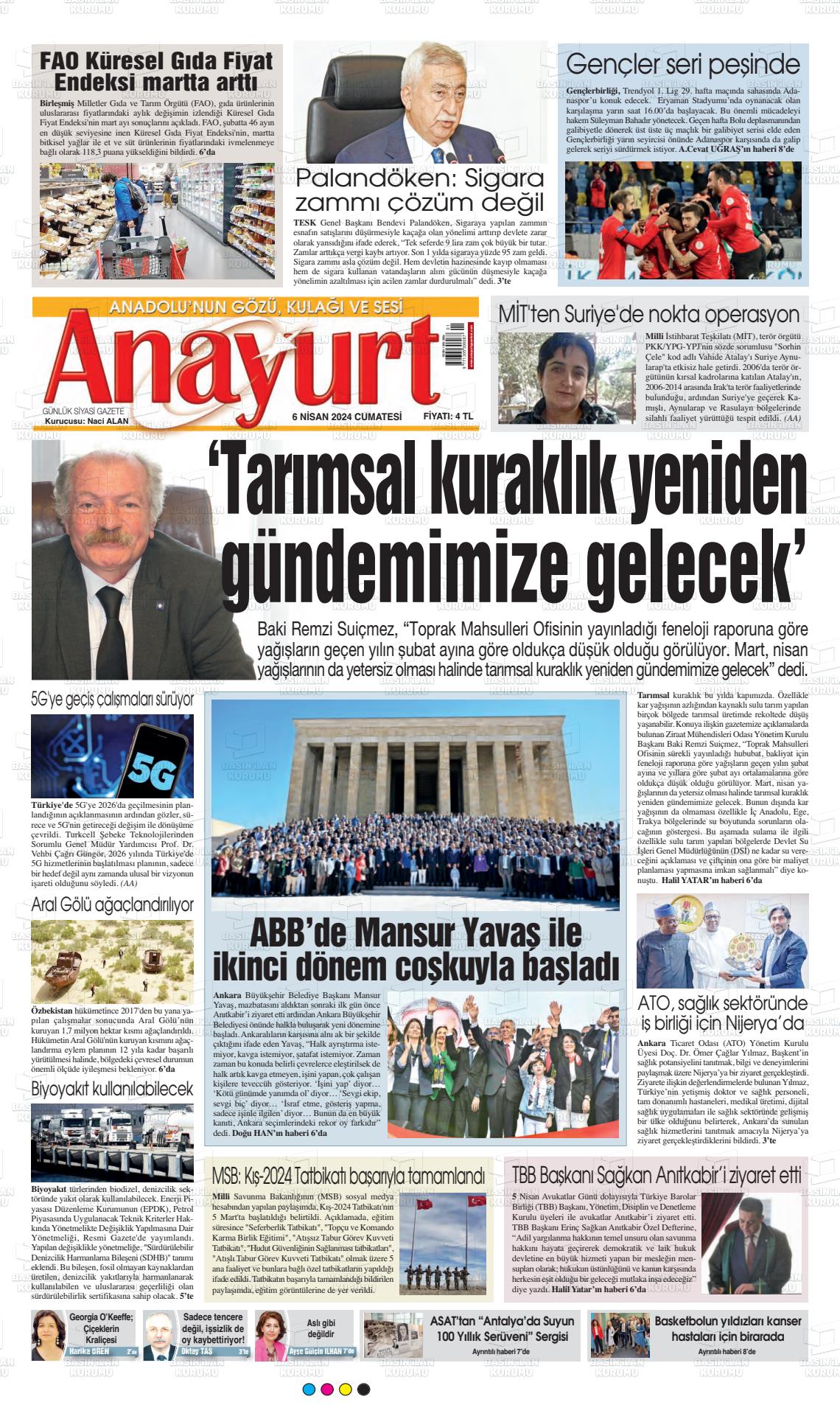 06 Nisan 2024 Anayurt Gazete Manşeti