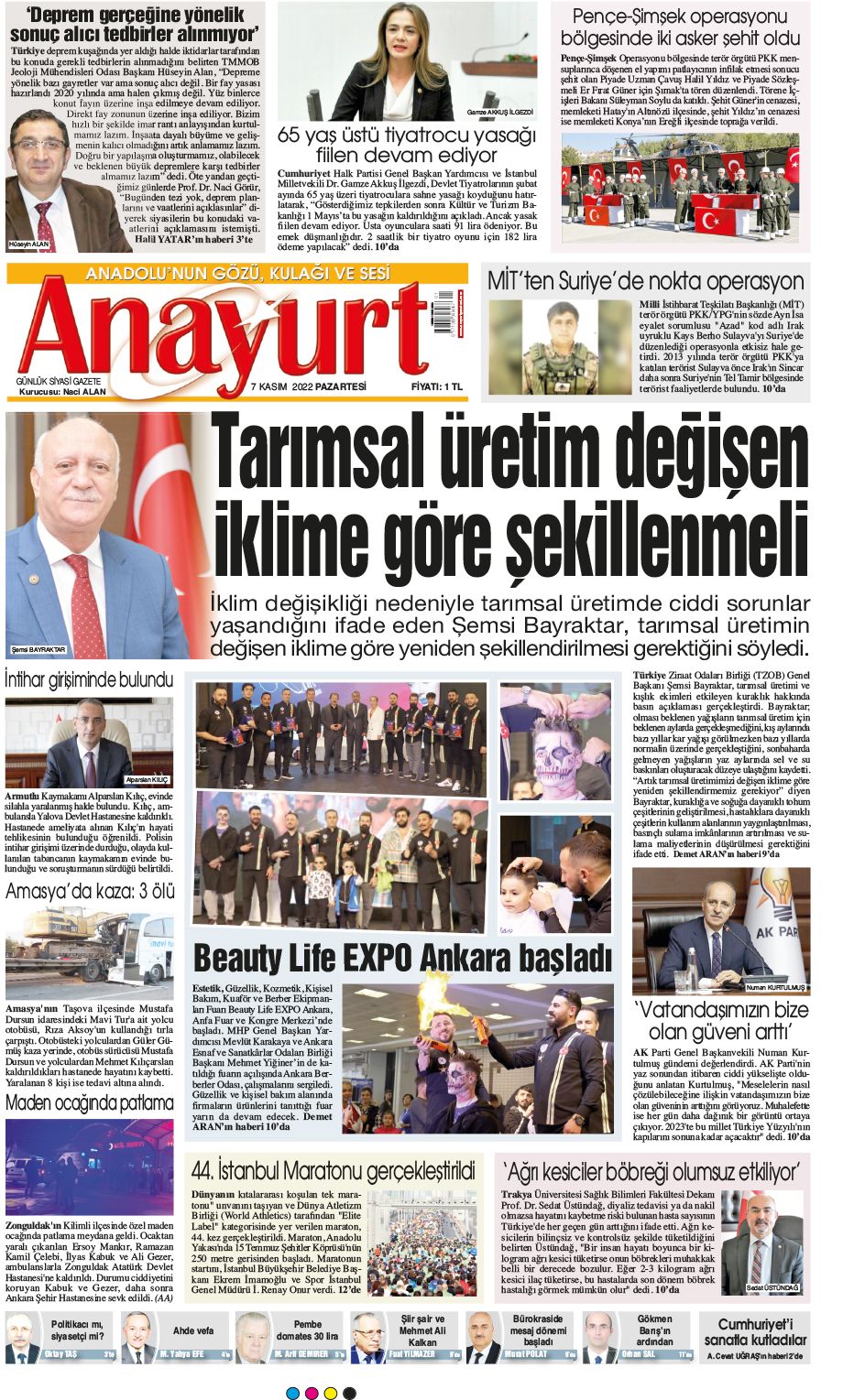 07 Kasım 2022 Anayurt Gazete Manşeti