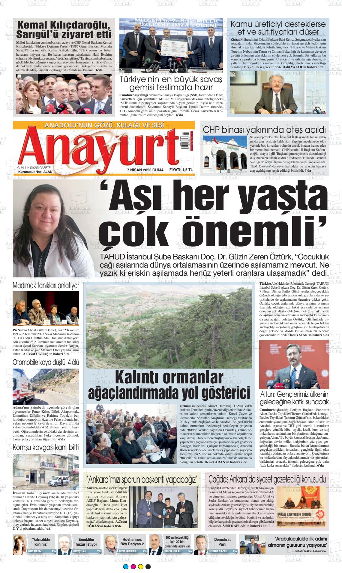 07 Nisan 2023 Anayurt Gazete Manşeti