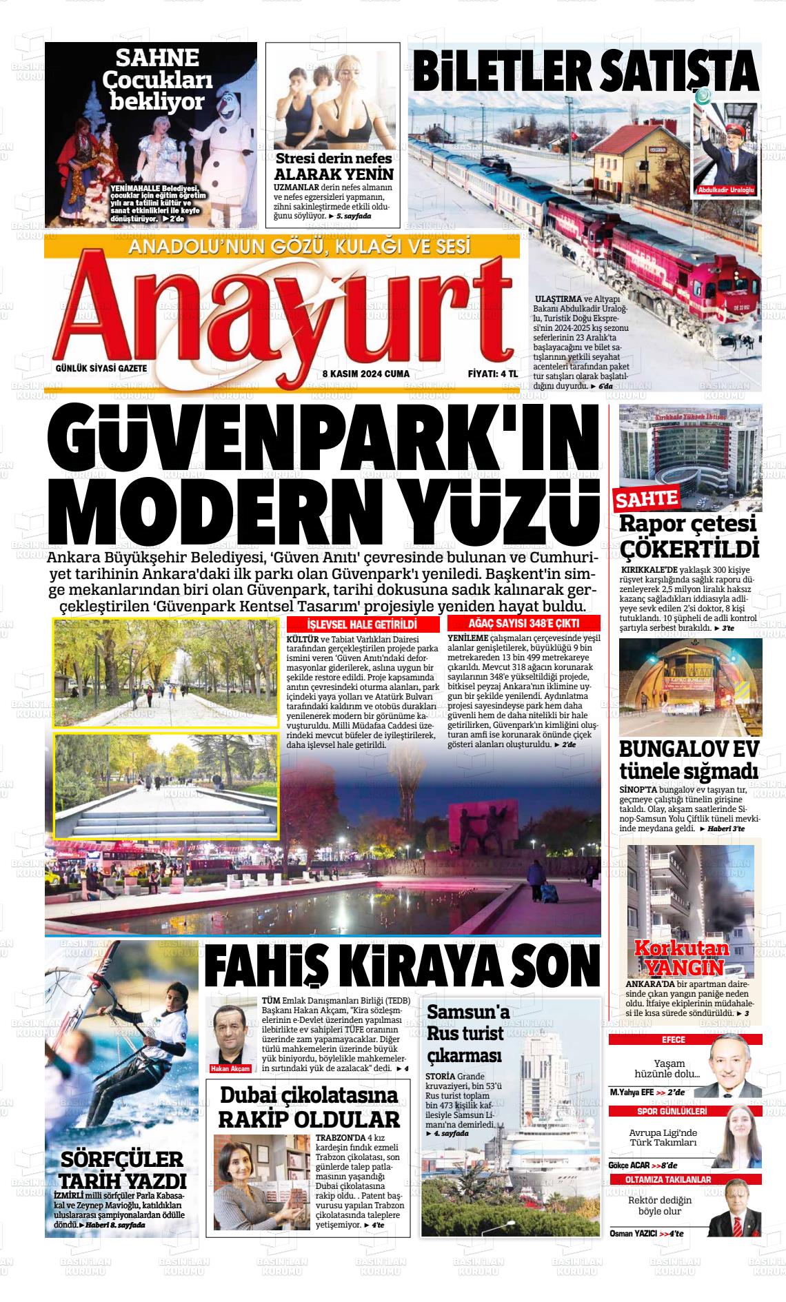 08 Kasım 2024 Anayurt Gazete Manşeti