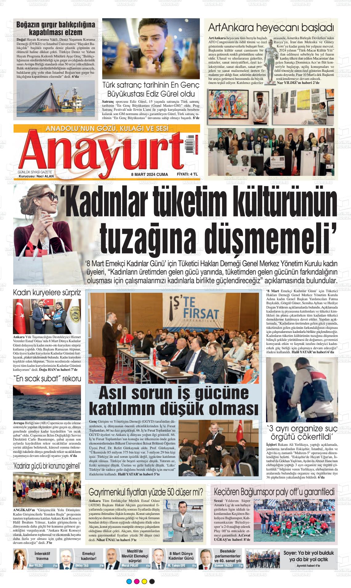 08 Mart 2024 Anayurt Gazete Manşeti