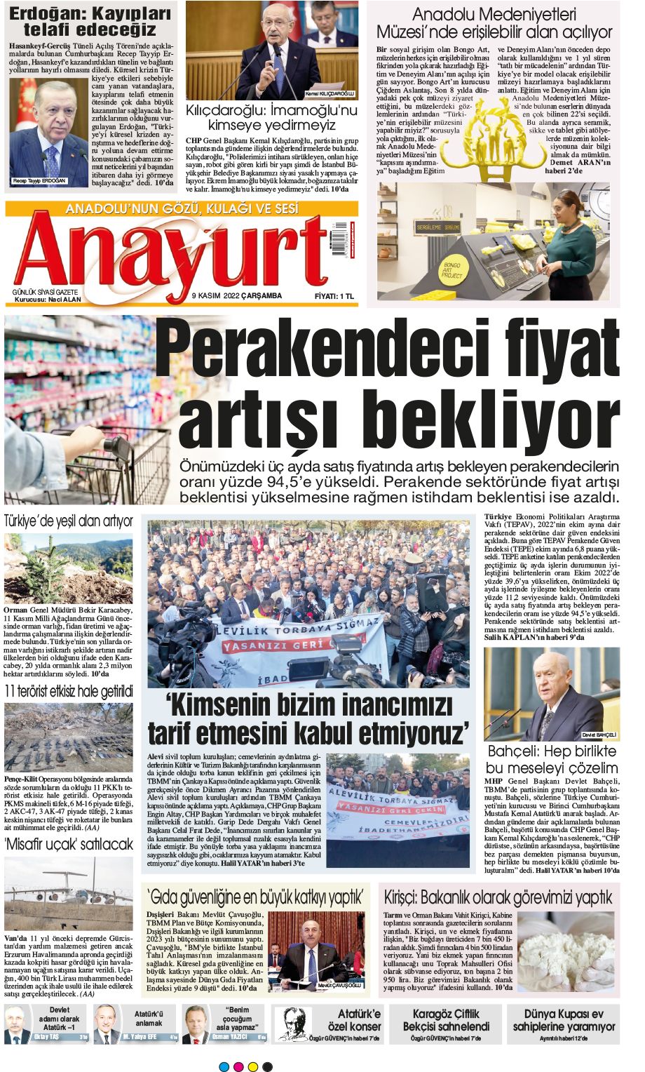 09 Kasım 2022 Anayurt Gazete Manşeti