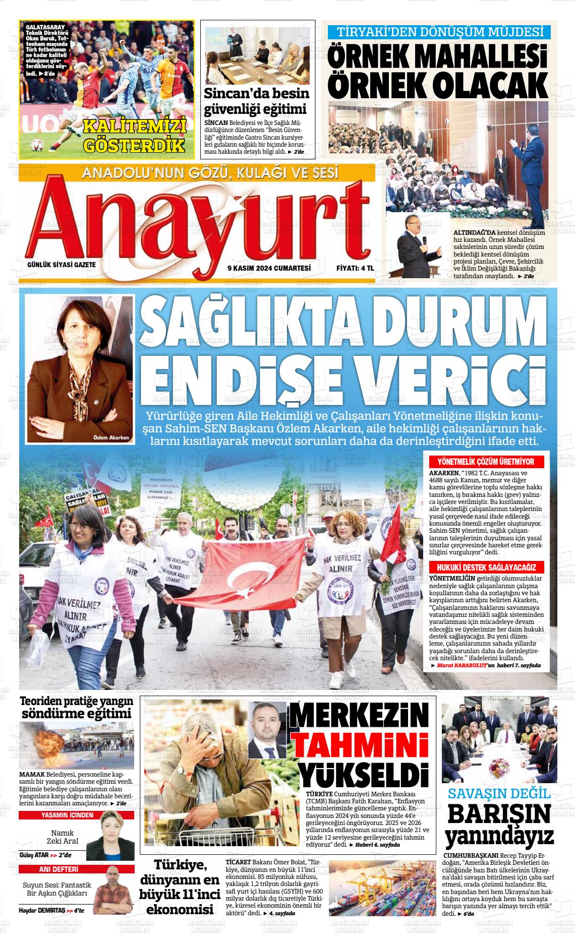 09 Kasım 2024 Anayurt Gazete Manşeti