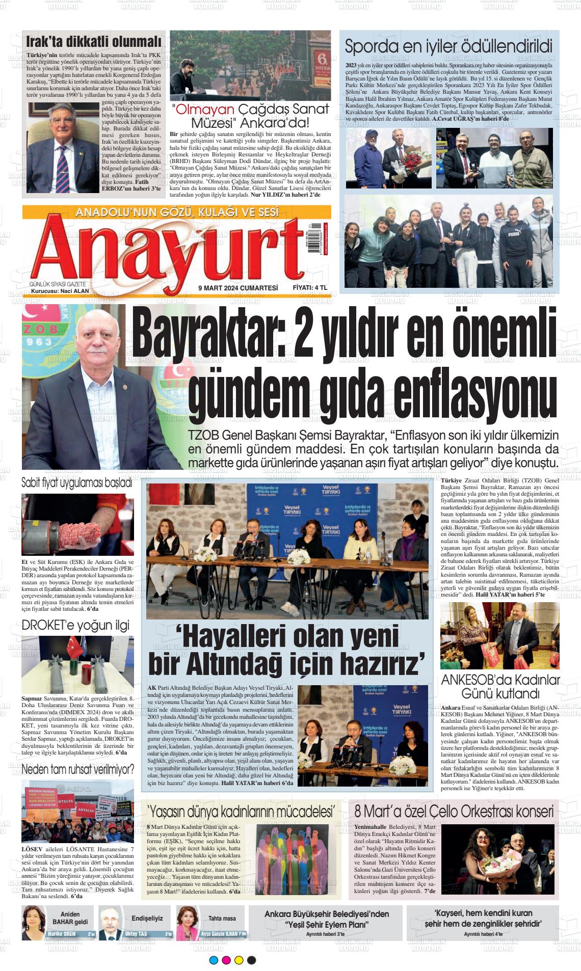 09 Mart 2024 Anayurt Gazete Manşeti